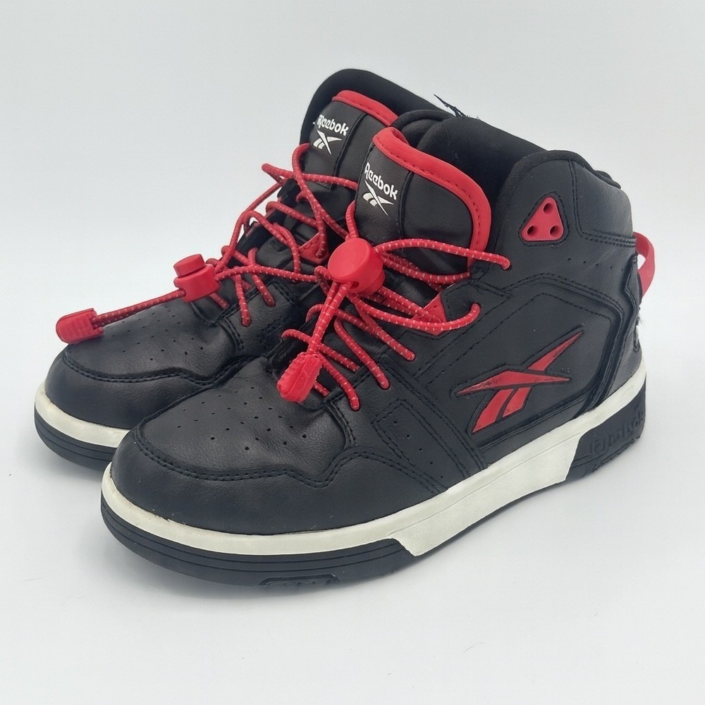 Reebok Maverick Mid‎ Kids Basketball Sneakers Black Red Boys 3K Toggle Laces